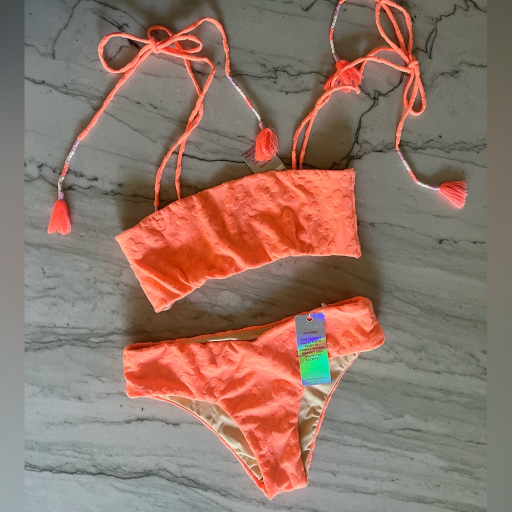 NWT - Neon Orange Floral Print Bikini Set